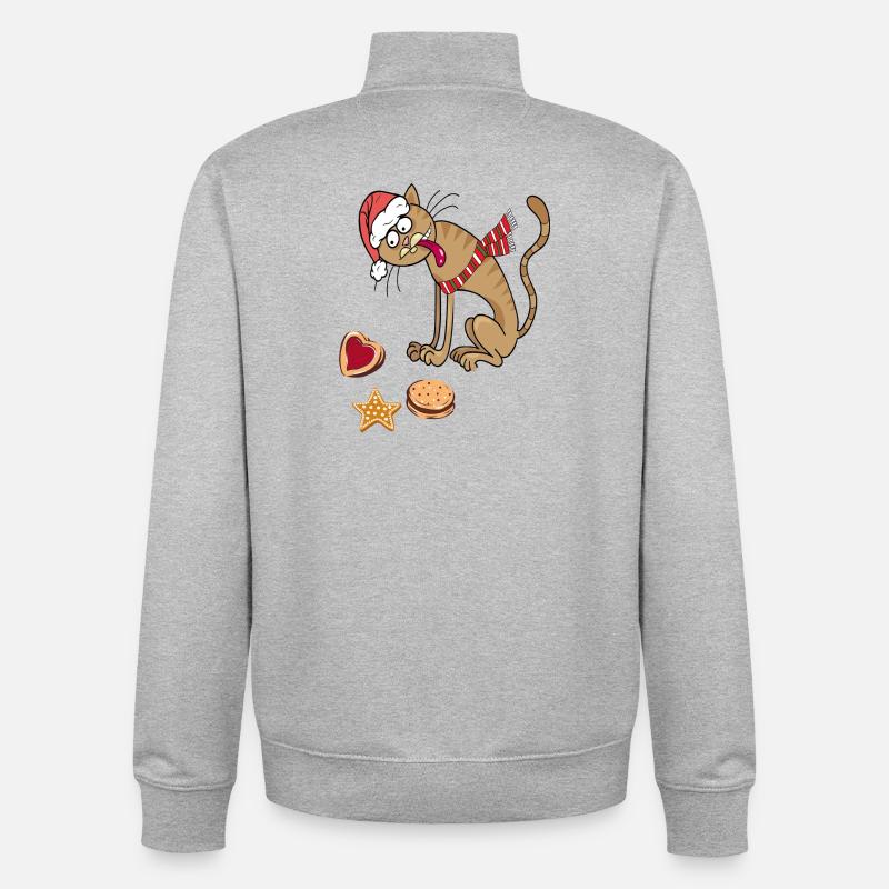 Chat de Noël avec chapeau et écharpe - Sweat zippé unisexe en coton bio Stanley/Stella - gris chiné