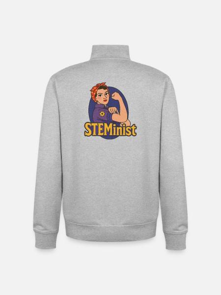 STEMinist Rosie Power - Unisex Organic Zip Sweatshirt by Stanley/Stella - heather grey