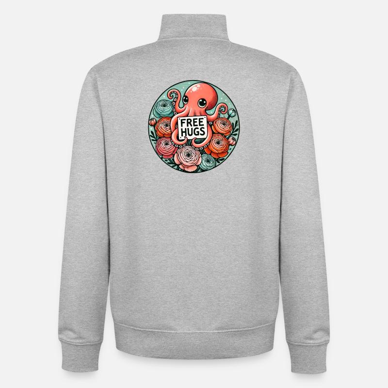 Oktopus-freie Umarmungsrunde Patch - Unisex Organic Zip Sweatshirt von Stanley/Stella - Grau meliert