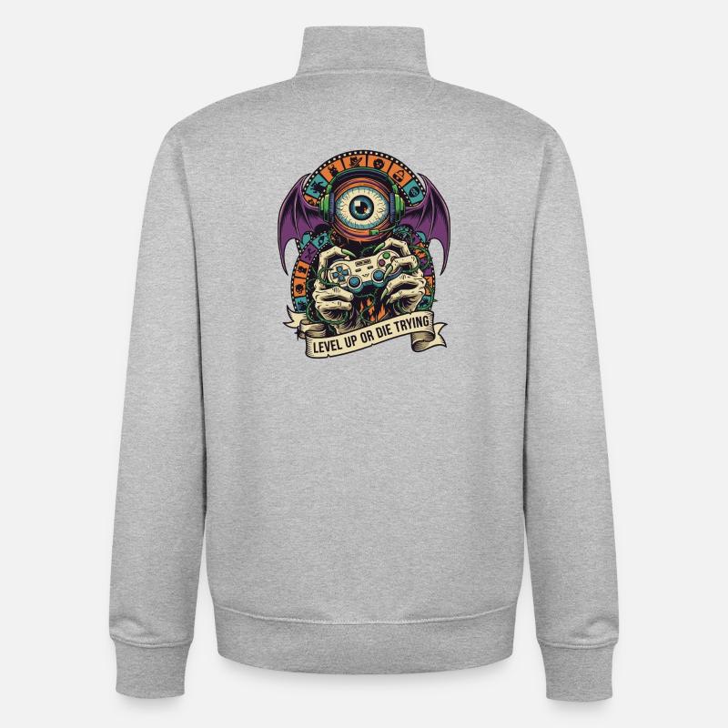 Level Up Eye Monster Controller - Unisex Organic Zip Sweatshirt by Stanley/Stella - heather grey