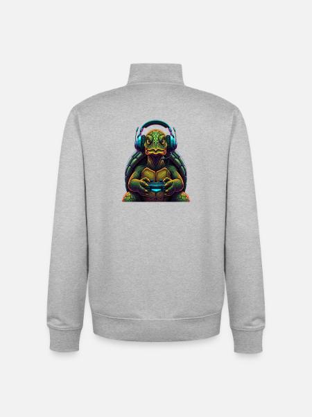 Turtle Gaming Animal Video Games Funny - Unisex Organic Zip Sweatshirt by Stanley/Stella - heather grey