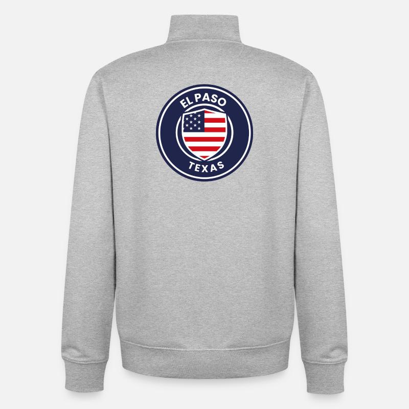 Bouclier du drapeau d’El Paso, Texas, - Sweat zippé unisexe en coton bio Stanley/Stella - gris chiné