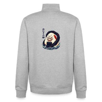 Onigiri Monster Japanische Wellenkunst - Unisex Organic Zip Sweatshirt von Stanley/Stella - Grau meliert - Hinten - AI Model Male 185 light (185cm)