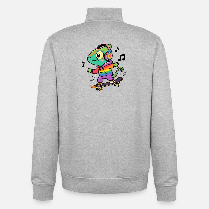 Caméléon Arc en Ciel sur Skate - Sweat zippé unisexe en coton bio Stanley/Stella - gris chiné