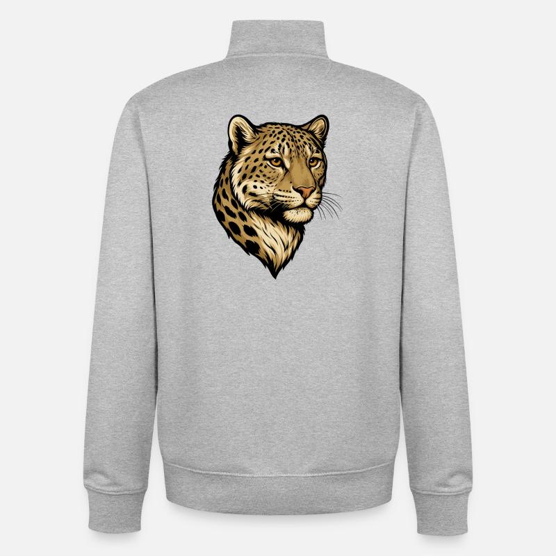 Illustration de tête de léopard - Sweat zippé unisexe en coton bio Stanley/Stella - gris chiné