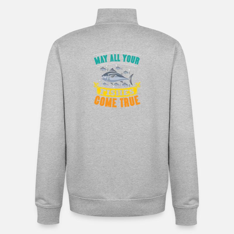 Pêcheur Cadeau Pêche Drôle Pêcheur Pêcheur - Sweat zippé unisexe en coton bio Stanley/Stella - gris chiné
