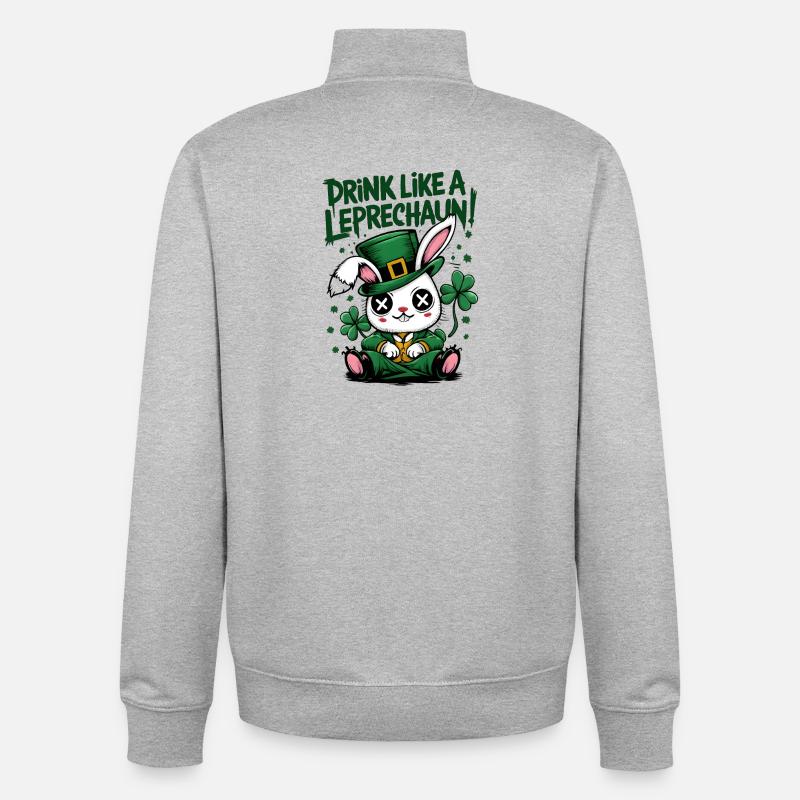 Drinking Bunny Leprechaun St. Patrick's Day - Unisex Organic Zip Sweatshirt by Stanley/Stella - heather grey