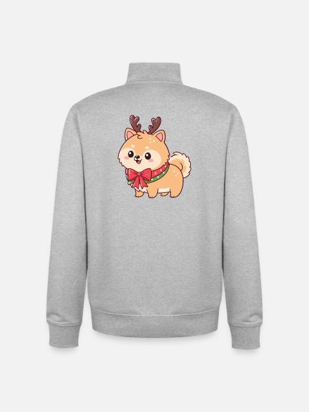 Hund-Rentier, Weihnachts-Süßes Fest - Unisex Organic Zip Sweatshirt von Stanley/Stella - Grau meliert