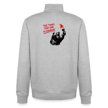 Walking Bear with Fire Torch - Unisex Organic Zip Sweatshirt by Stanley/Stella - heather grey - Back - AI Model Male 185 light (185cm)