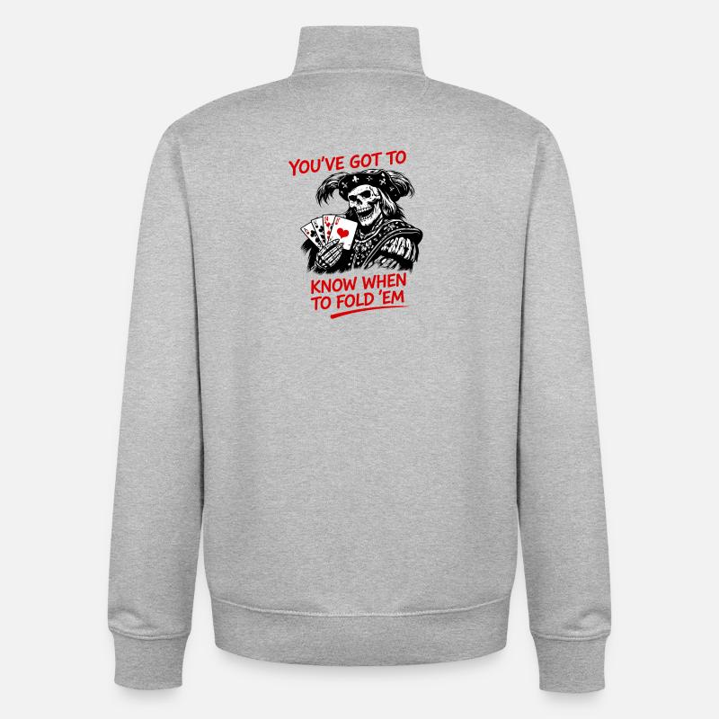 Sagesse du poker squelette de pirates - Sweat zippé unisexe en coton bio Stanley/Stella - gris chiné