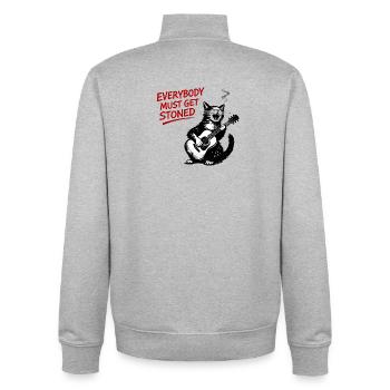 Katzenrock Stoned Guitar Cat - Unisex Organic Zip Sweatshirt von Stanley/Stella - Grau meliert - Hinten - AI Model Male 185 light (185cm)