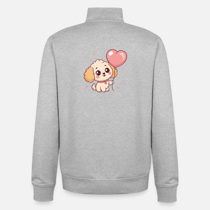 Chiot Caniche mignon au ballon cœur - Sweat zippé unisexe en coton bio Stanley/Stella - gris chiné