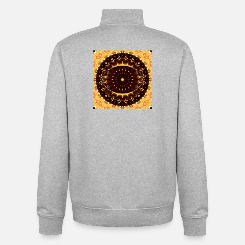 Mandala de l’Œil de Feu - Sweat zippé unisexe en coton bio Stanley/Stella - gris chiné