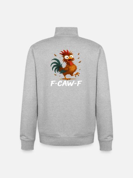 F-Caw-F Funny Rooster Screaming Meme Chicken - Unisex Organic Zip Sweatshirt by Stanley/Stella - heather grey