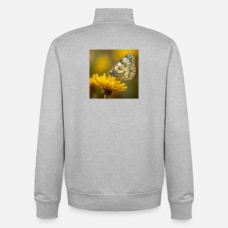 Papillon blanc sur fleur jaune - Sweat zippé unisexe en coton bio Stanley/Stella - gris chiné