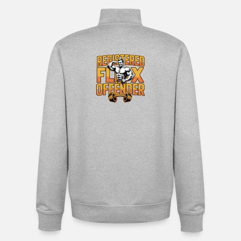 Registered Flex Offender - Funny Gym Tshirt - Unisex Organic Zip Sweatshirt by Stanley/Stella - heather grey