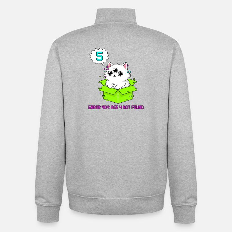 Error 404 Cat 5th Birthday - Unisex Organic Zip Sweatshirt by Stanley/Stella - heather grey