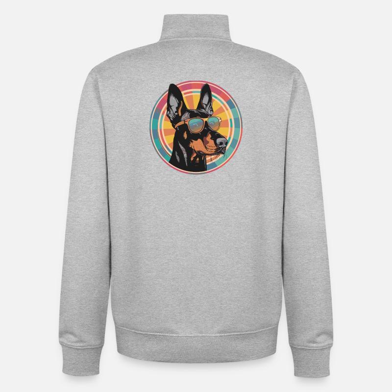 Lunettes de soleil Doberman Pop Art - Sweat zippé unisexe en coton bio Stanley/Stella - gris chiné