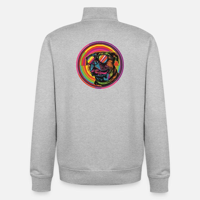 Bouledogue avec lunettes de soleil - Sweat zippé unisexe en coton bio Stanley/Stella - gris chiné