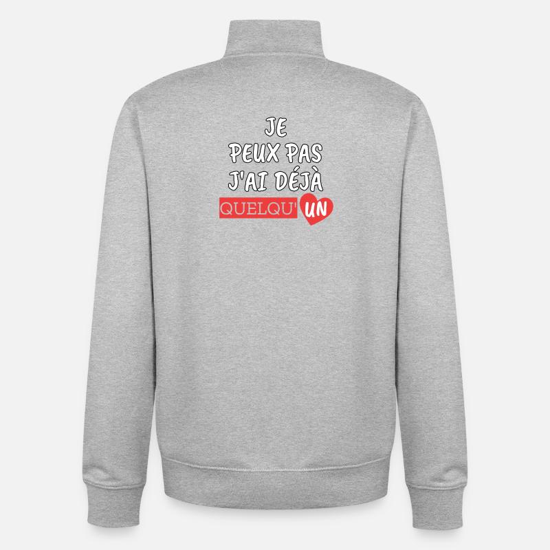 Je peux pas j'ai déjà quelqu'un - Sweat zippé unisexe en coton bio Stanley/Stella - gris chiné