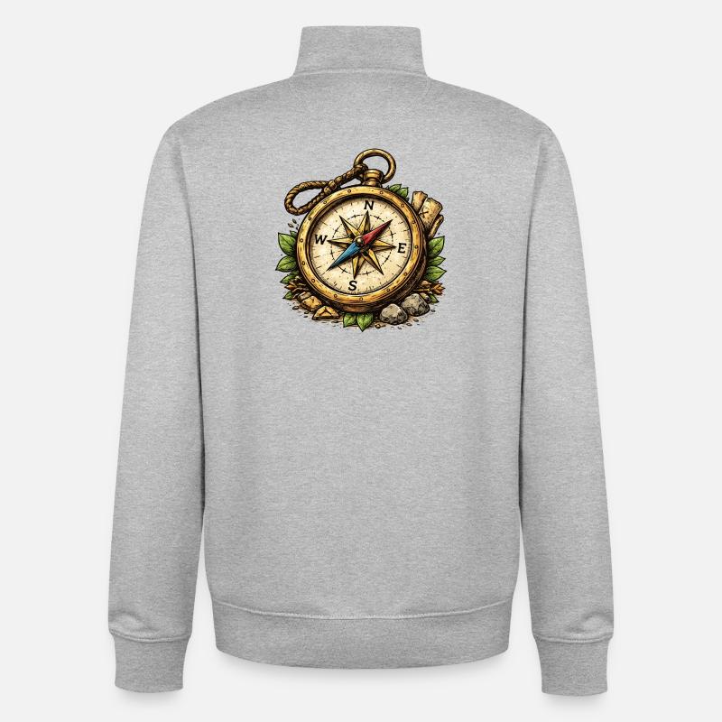 Aventure Compass - Sweat zippé unisexe en coton bio Stanley/Stella - gris chiné