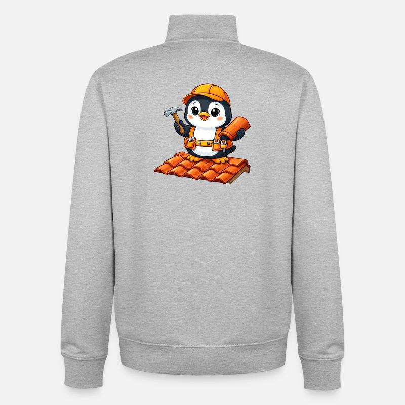 Süßer Pinguin Maurer Bauarbeiter Baustelle Handwer - Unisex Organic Zip Sweatshirt von Stanley/Stella - Grau meliert