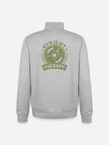 Gym is my therapy - Unisex Organic Zip Sweatshirt by Stanley/Stella - heather grey