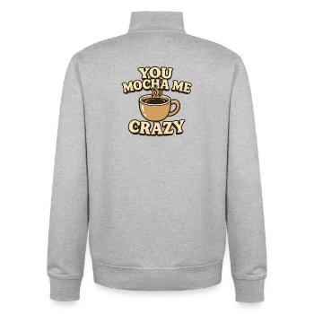 Toi, tu me fais un moka de café fou - Sweat zippé unisexe en coton bio Stanley/Stella - gris chiné - Dos - AI Model Male 185 light (185cm)
