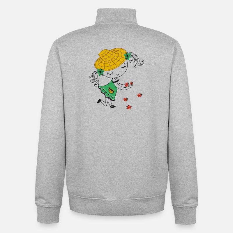 Mädchen mit Strohhut und Marienkäfer - Unisex Organic Zip Sweatshirt von Stanley/Stella - Grau meliert