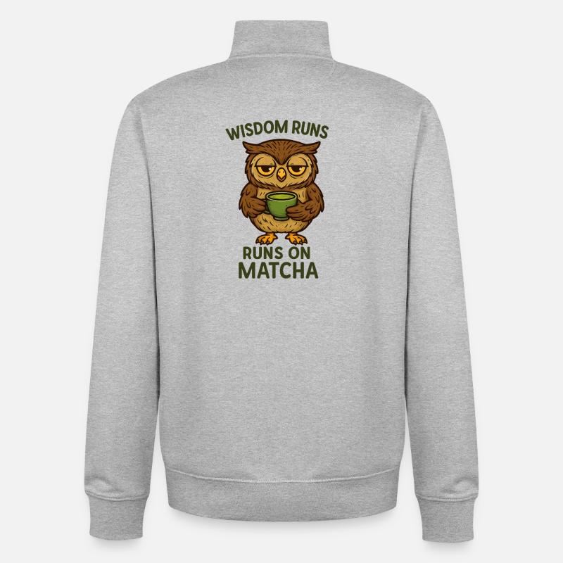 Matcha Eule / Uhu - Unisex Organic Zip Sweatshirt von Stanley/Stella - Grau meliert