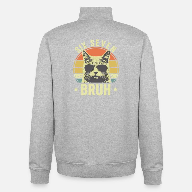 Funny 67 Bruh Cat Meme - Unisex Organic Zip Sweatshirt von Stanley/Stella - Grau meliert