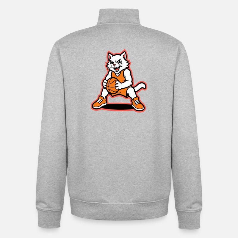 Mascotte du ballon de basket-ball Wildcat - Sweat zippé unisexe en coton bio Stanley/Stella - gris chiné