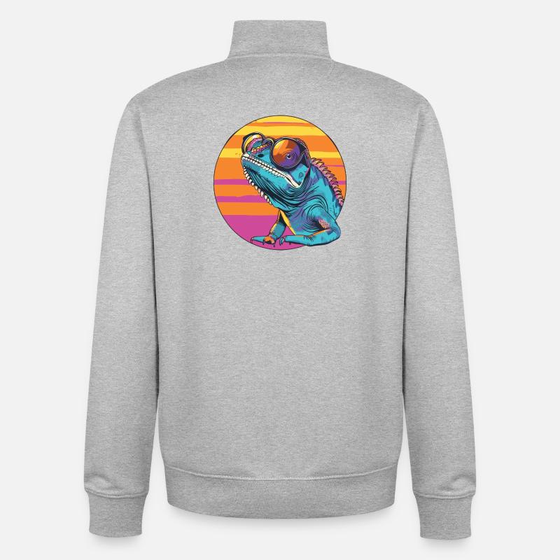 Chamäleon mit Sonnenbrille - Unisex Organic Zip Sweatshirt von Stanley/Stella - Grau meliert