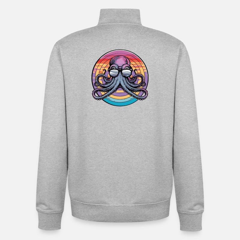 Octopus Retro Surf - Unisex Organic Zip Sweatshirt by Stanley/Stella - heather grey