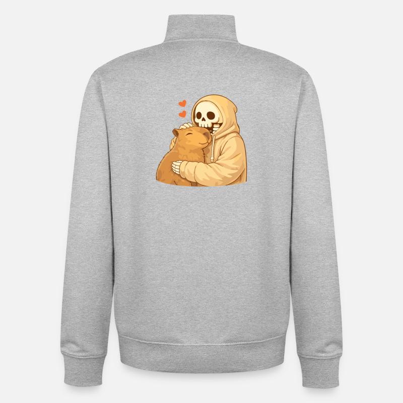 Squelette Douillet avec Capybara – Sécurité - Sweat zippé unisexe en coton bio Stanley/Stella - gris chiné