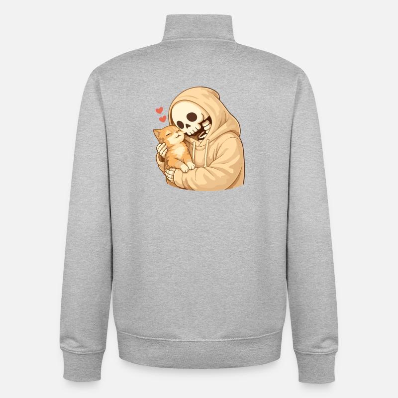Cozy skeleton with cat – security - Unisex Organic Zip Sweatshirt by Stanley/Stella - heather grey