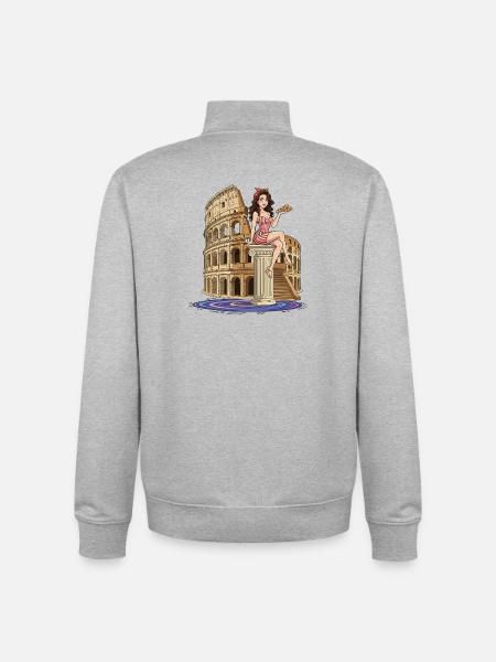 Pinup at Colosseum with pizza - Unisex Organic Zip Sweatshirt by Stanley/Stella - heather grey