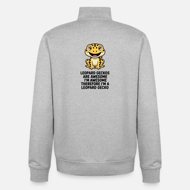 Dessin animé du Gecko léopard - Sweat zippé unisexe en coton bio Stanley/Stella - gris chiné