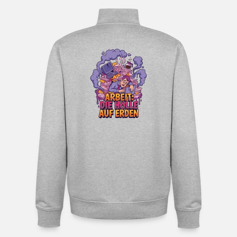 Work stress: hell on earth - Unisex Organic Zip Sweatshirt by Stanley/Stella - heather grey