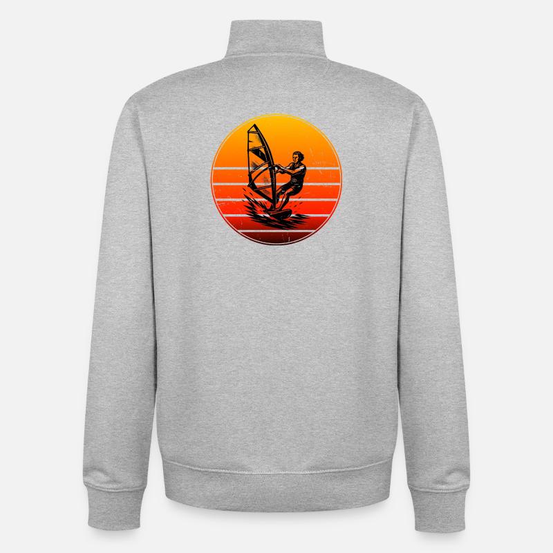 Minimalistisches Windsurfing Motiv - Unisex Organic Zip Sweatshirt von Stanley/Stella - Grau meliert