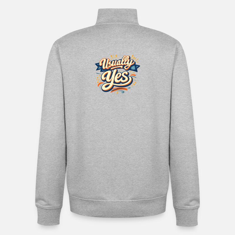 Usually Yes Retro Script - Sweat zippé unisexe en coton bio Stanley/Stella - gris chiné