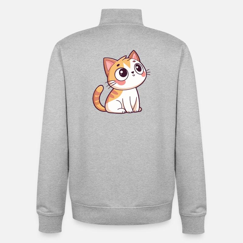 Curious Kitten - Unisex Organic Zip Sweatshirt by Stanley/Stella - heather grey