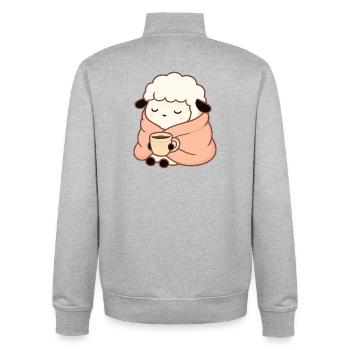 Mouton au thé – Illustration calme - Sweat zippé unisexe en coton bio Stanley/Stella - gris chiné - Dos - AI Model Male 185 light (185cm)