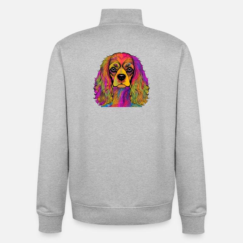 Cavalier King Charles Spaniel - Sweat zippé unisexe en coton bio Stanley/Stella - gris chiné