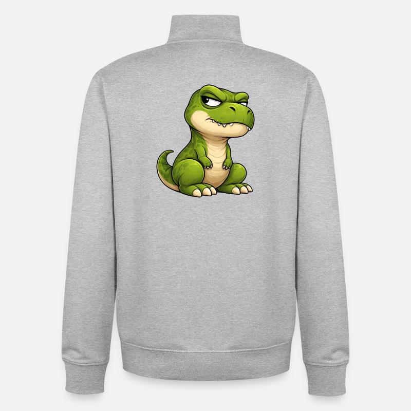 Mürrischer T-Rex Cartoon skeptischer Blick  - Sweat zippé unisexe en coton bio Stanley/Stella - gris chiné
