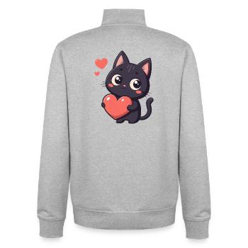 Black cat kawaii heart - Unisex Organic Zip Sweatshirt by Stanley/Stella - heather grey - Back - AI Model Male 185 light (185cm)
