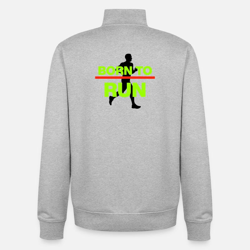 NÉS POUR COURIR ! MARATHON, COURSE, JOGGING - Sweat zippé unisexe en coton bio Stanley/Stella - gris chiné