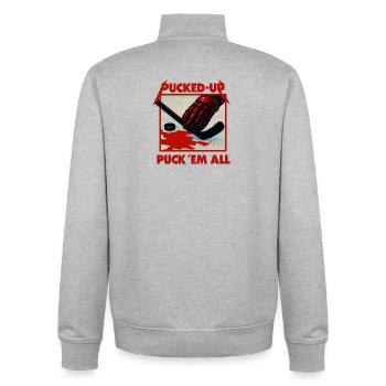 Pucked-Up Blood Red Hockey Graphic - Unisex Organic Zip Sweatshirt by Stanley/Stella - heather grey - Back - AI Model Male 185 light (185cm)