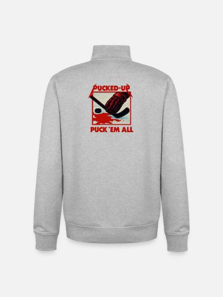 Pucked-Up Blutrote Hockey-Grafik - Unisex Organic Zip Sweatshirt von Stanley/Stella - Grau meliert
