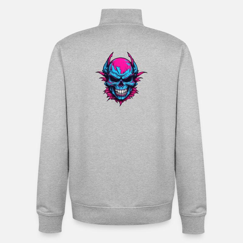 Neon Devil's Skull - Unisex Organic Zip Sweatshirt by Stanley/Stella - heather grey